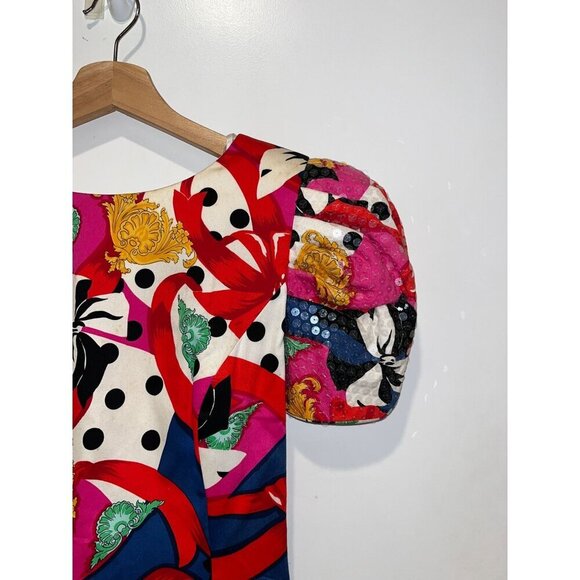 Morton Myles Vintage y2KPuff Sleeve Polka Dots Print Sequined Party Dress Women - Picture 4 of 10